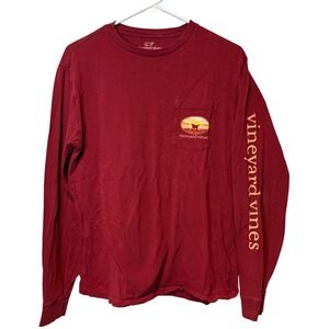 Vineyard‎ Vines Long Sleeve T Shirt Red Sunset Dog Graphic Adult Size S